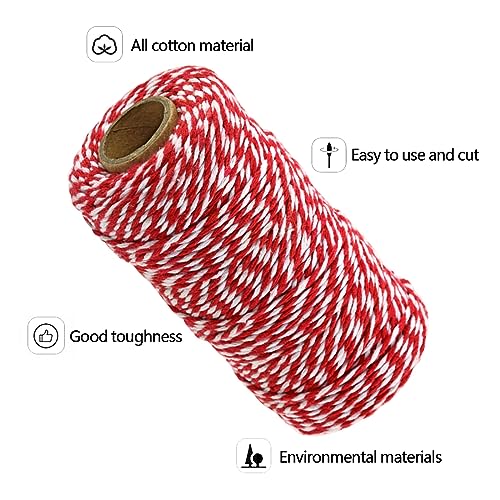 Cotton Twine String, 656 Feet Holiday Bakers Twine String Rope, Christmas Twine Cord for Gift Wrapping, Craft Making (Red Green, 2pcs)