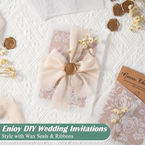 50 Pack Floral Vellum Jackets for 5x7 Invitations, Pre-Folded 115 GSM Translucent Vellum Wraps, Flower Wedding Invitation Sleeves for Bridal Shower Baby Shower Birthday