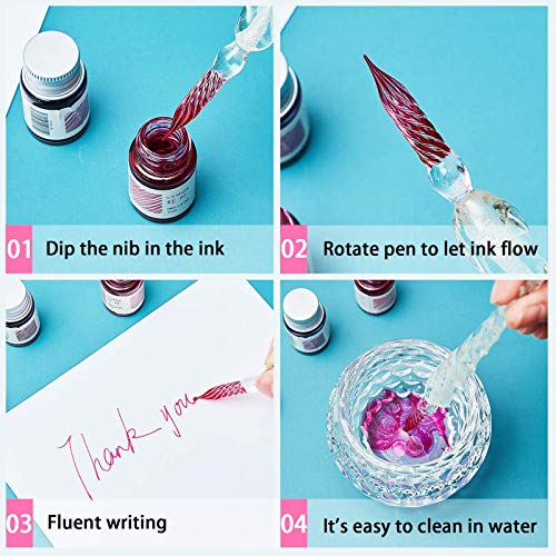 Glass Dip Pen Set,Calligraphy Pen,Crystal Signature Pen for Art, Writing, Signatures -Decoration and Business Gift - color: Blue 1