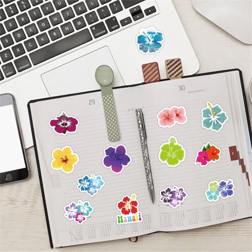 60PCS Hibiscus Waterproof Stickers for Water Bottles Laptop Journal, Floral Decals for Girls Adults Beautiful Plants Waterproof Vinyl Decals for Kids Teens Adults (Colourful-1) - color: Colourful-1