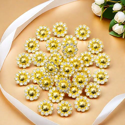 50 pcs Rhinestone Faux Pearl Buttons, Gold, 14mm - color: Gold