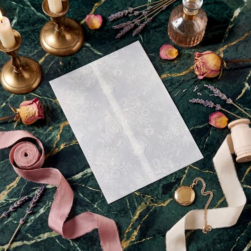 100 Pcs Pre Folded Floral Vellum Jackets for 5x7 Invitations, Wedding Translucent Vellum Paper with Ribbon, Envelope Liners for Wedding Bridal Baby Shower Birthday Mother Event(White) - color: White