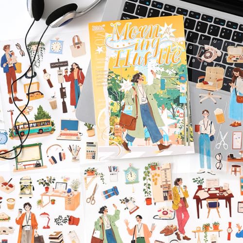 Morning Hustle Series Sticker Scrapbooking Supplies for Junk Journal, 20 Sheets PET Stickers - Vintage Journaling Stickers - color: Morning Hustle