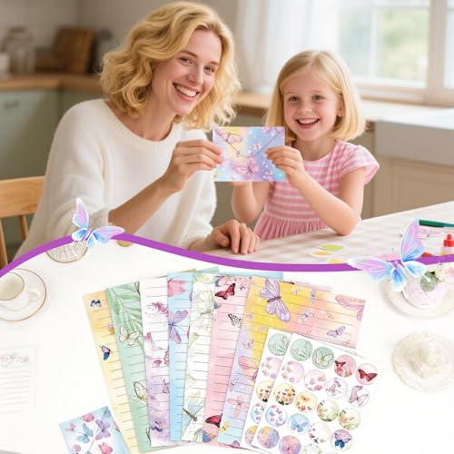 160 Pcs Stationery Paper Envelopes Set | Includes 50 Writing Paper & 50 Envelopes & 60 Dot Stickers,Butterfly Letter Writing Stationery Paper Envelopes(10Style) - color: Butterfly