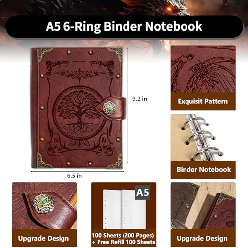 DUROTAN Tree of Life Journals Notebook Gift Set-Unique A5 Binder - color: 6-Red-Tree of Life