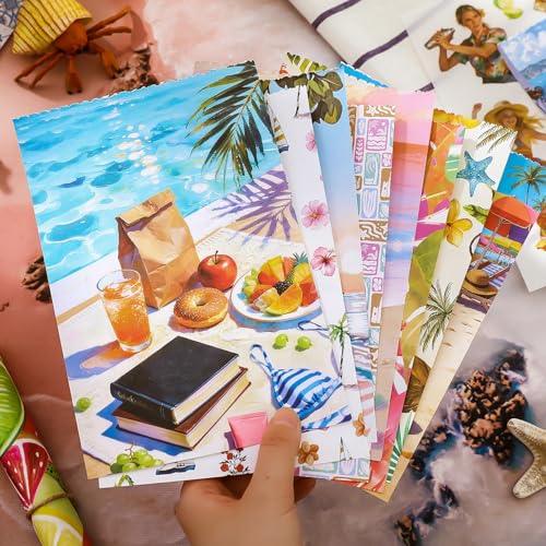 Summer Beach Scrapbook Sticker Book, 500+ Vintage Travel Stickers for Scrapbooking, 20pcs Aesthetic Scrapbook Papers for Adults Women DIY Bullet Junk Journals Supplies, Washi Stickers for Journaling - color: Beach Bliss