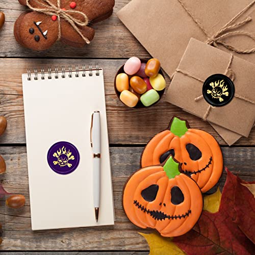 CRASPIRE Skull Wax Seal Stamp Halloween Sealing Wax Stamps Flame 30mm Retro Vintage Removable Brass Stamp Head with Wood Handle for Wedding Invitations Christmas Thanksgiving Gift Packing - style: Halloween Skull Flame