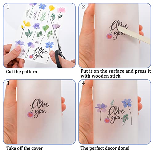 WANDIC 16 Sheets Rub On Transfer Stickers, Flower Pattern Sticker Flower Aesthetic Decor Scrapbook Sticker for Scrapbook Journal Planner Album (Flower)