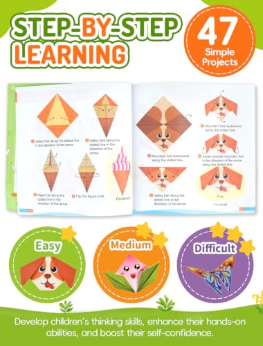 hapray Origami Kit for Kids, 98 Paper with 47 Patterns, Origami Instruction