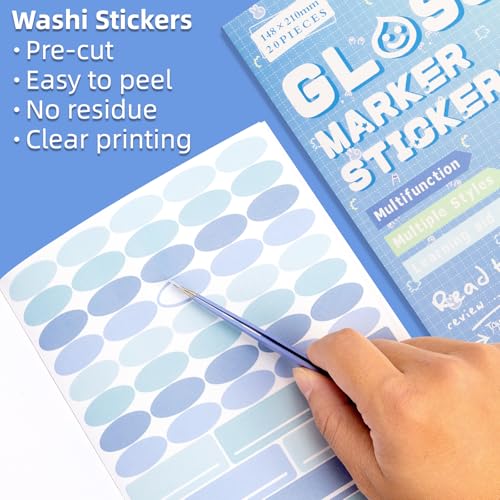 Blue Colorful Label Sticker Scrapbooking Supplies for Junk Journal, 20 Sheets Stickers - Ephemera Stickers Book(TZ-012-003) - color: Blue Label