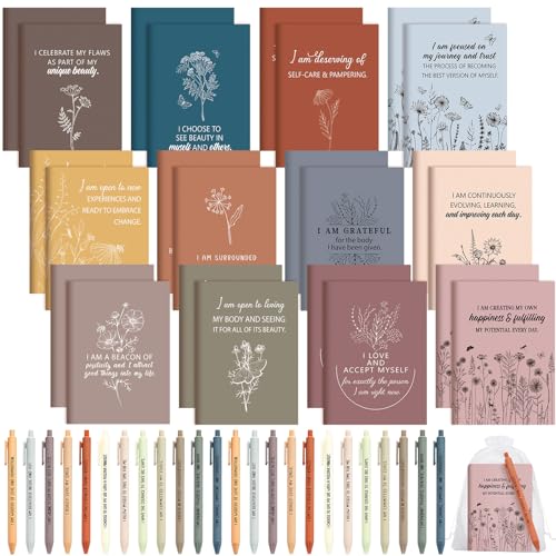 Mooliwe 48 Pcs Affirmation Notebooks Pens Bulk Gifts, Gratitude,Fresh | Small Bags Included, Motivational Notepads for Women, Daily Affirmations Journal, Stress Relief Self-care, Employee Rewards - style: Fresh