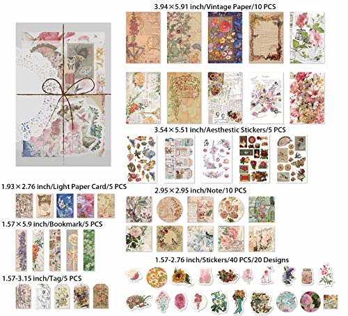Vintage Scrapbooking Supplies Kit 83PCS Vintage Stickers for Journaling | Aesthetic Paper Stickers Material Ephemera Pack for Junk Journal Bullet Journals Planners Notebooks