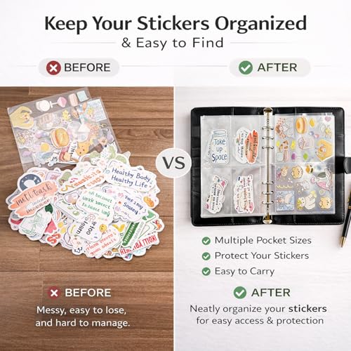 Sticker Binder Organizer with Storage Sleeves,Reusable Stickers Collecting Book Album Holder, A5 Blank Sticker Container Organizer-Black - color: Classic Black
