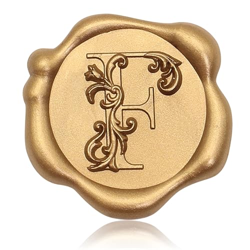 SWANGSA Initial Alphabet Wax Seal Stickers, 100 Pcs Antique Gold 3D Floral Letter F Envelope Seal Stickers Self- Adhesive, Perfect for Wedding Invitation, Christmas, Gift Wrapping - size: 100, style: F