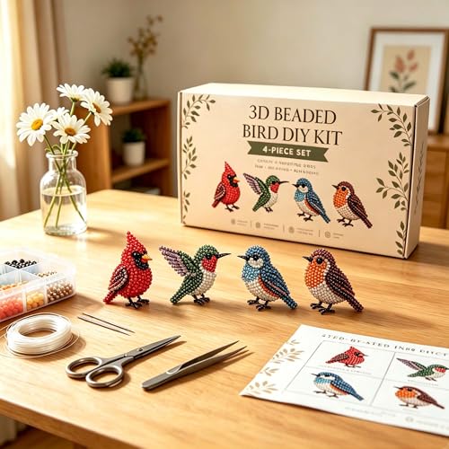 KreqiuCre 3D Beaded Animal DIY Kit for Adults, Cute Mini Bead Craft Set for Handicraft Enthusiast, Jewelry Making Kits with Beads, Scissors, Tweezers, and Instruction(Pond Friends)