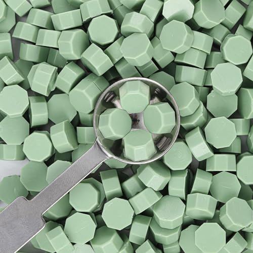 Yoption 360Pcs Sage Green Sealing Wax Beads, Sealing Wax Kit for Wax Seal Stamp, Hexagon Wax Seal Beads with 4Pcs Tea Candles and 2 Wax Seal Spoon - color: Sage Green