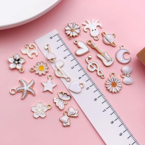 Youdiyla 40pcs Enamel Charms Alloy Metal Charms for Jewelry Making Necklace Bracelet Earring DIY Accessories - color: White
