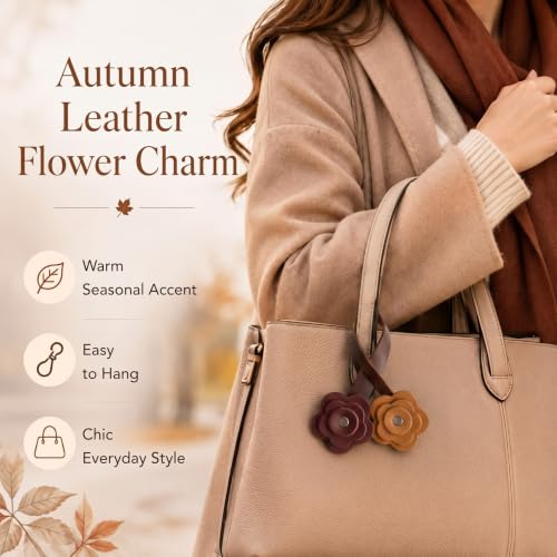 Angyape Flower Bag Charms for Women Purse Charms for Handbags Leather Flower Keychain Retro Aesthetic Keychain Accessories - color: I: Brown