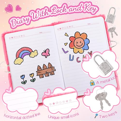 Heart Diary with Lock, Secret Journal Gift for Girls Ages 8-10, Pen & Stickers - style: Sequin Heart
