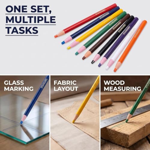 9 Pcs Assorted Colors Peel-Off China Marker Grease Wax Pencils for Glass, Garments, Cellophane, Fabric, Wood, Metal, Art Crayons Marking Pencils Paper-Wrapped Painting Pen for Drawing Coloring