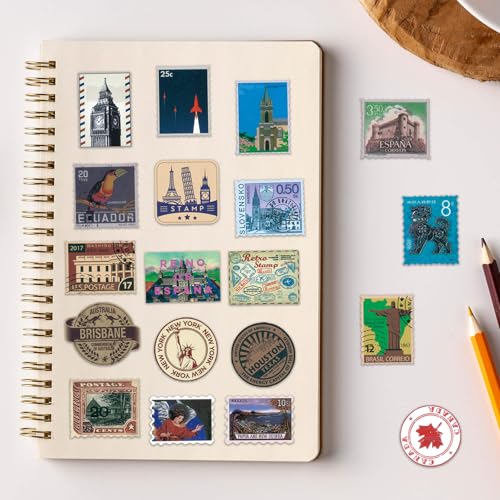 Vintage Travel Postage Stamp Stickers - World Landmarks USA Australia Brazil Waterproof Vinyl Stickers for Journal Planner Laptop Scrapbooking - color: Wanderlust Stickers, style: Art Deco