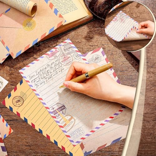 160 Pcs Stationery Paper Envelopes Set | Includes 50 Writing Paper & 50 Envelopes & 60 Stickers, Travel Letter Writing Stationery Paper Envelopes(10Style) - color: Vintage Travel