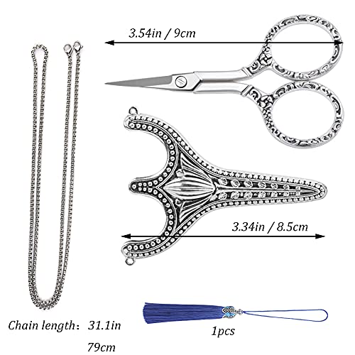 SHWAKK Embroidery Scissors, Stainless Steel Sharp Tip Retro Scissors - color: Bauhinia Silver