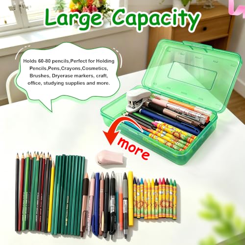 Pencil Box,Hard Plastic Pencil Box Large Capacity Crayon Case,Organizer Plastic Containers with Snap Lid, Stackable Storage Boxes for Art Craft Office & Classroom Back to School Supplies,Grass Green - color: Grass Green