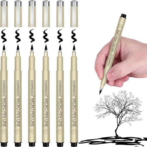 2 Micro Pen, 6 Pack Black Fine Point Pen with Waterproof Archival Ink, 2mm Fineliner Ink Pens for Artist Illustration, Sketching, Anime, Manga, Technical Drawing and Scrapbooking - color: Black