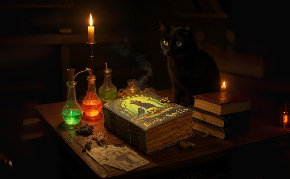 Book of Spells Goth Raven Cat Skull Leather Journal for Men & Women 400 pages With Lock, Witchcraft Supplies Books Witchy gifts for women black Grimoire Journal Spell Book For Halloween Bird dairy Cat - color: Book of Spells