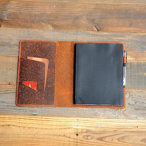 JJNUSA Leather Cover Compatible With Moleskine XXL 8.5" x 11", Notebook Travel Journal Cover Distressed Leather Cahier Refillable Writing Diary Flower Brown