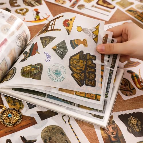 Pre-Cut Vintage Stickers for Journaling, 500+ Scrapbook Stickers and 20 A5 Scrapbook Papers, Retro Egypt Theme Aesthetic Washi Sticker Book for Adults, Ephemera for Junk Journal Supplies DIY Crafts - color: Ancient Egypt