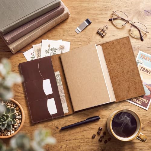 Eaasty A5 Genuine Leather Refillable Notebook Travel Journal, Dark Brown - color: Dark Brown