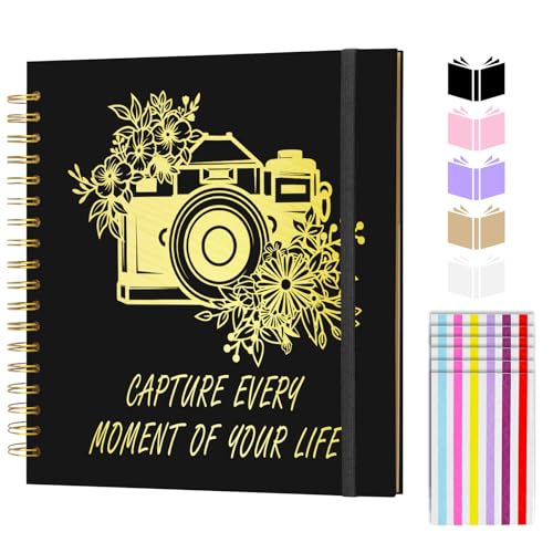 Scrapbook Album 12x12 inch, Travelling Journal Scrap Book Family Scrapbook Scrapbooking Supplies Kits Gift for Couples Anniversary Wedding (black, 12 x 12 inch) - color: black, size: 12 x 12 inch