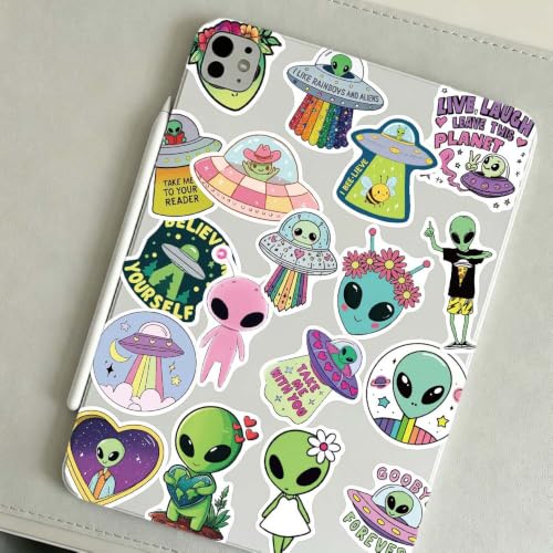 54PCS Alien UFO Stickers, Cute Space Vinyl Decals for Water Bottles Laptop - color: Alien Ufo