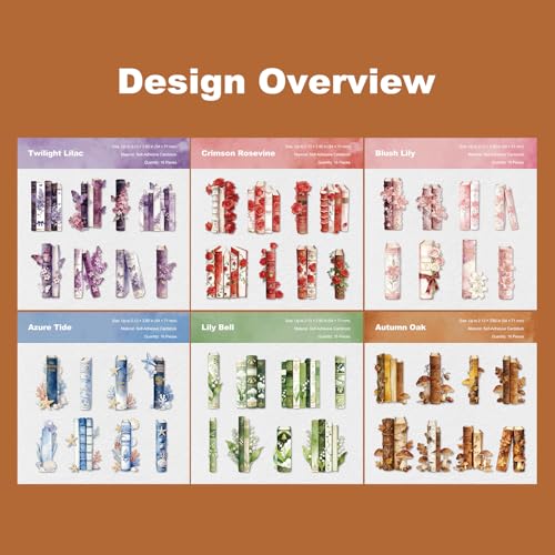 96 Pcs Vintage Book Spine Stickers for Scrapbooking | Flowers, mushrooms, seashells, starfish and butterflies on self-adhesive cardstock for journaling, collages and junk journals - color: Lightread Spine