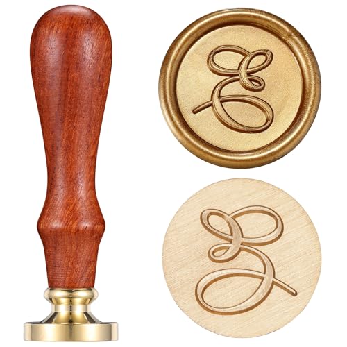 Yoption Handwritten Initial Alphabet Wax Seal Stamp, Letter E | Brass Head and Wooden Handle Sealing Stamp for Wedding Invitations, Envelopes, Christmas Cards, Gift Wrapping, Snail Mails - style: E