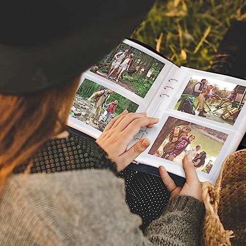 Photo Album 4x6 300 Photos,Genuine Leather Photo Albums with Writing Space with 30 Writing Paper,Travel Family Wedding Kids Graduation Ultrasound Baby Picture Album Scrapbook Photo Album（Blue） - color: Blue