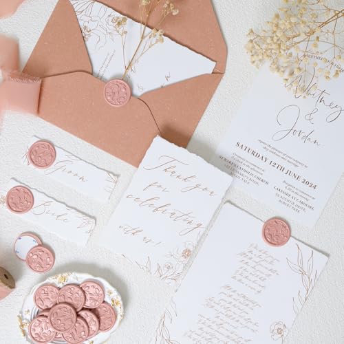 UNIQOOO Wax Seal Stickers - 3D Magnolia Wedding Invitation Envelope Botanical Seal Stickers, 50 Pcs Self- Adhesive Dusty Rose Stickers, Perfect for Invitation, Christmas, Gift Wrapping, Party - color: Dusty Rose, size: Magnolia,50