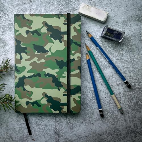 RICCO BELLO Wide Ruled Hardcover Diary Journal, Green Camouflage - color: Green Camouflage
