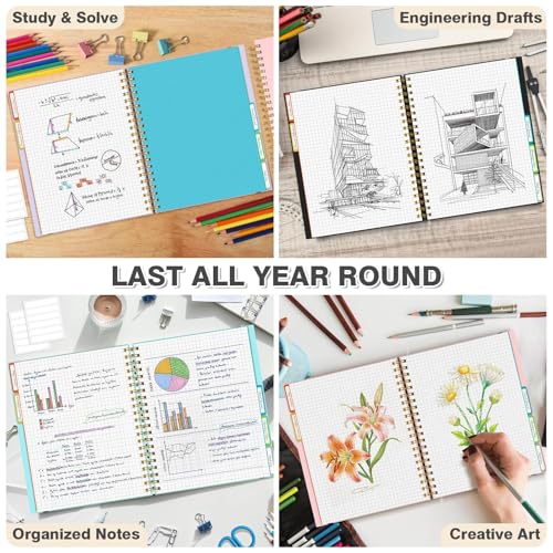 Graph Paper Notebook 8.5" X 11": 5 Subject Graphing Notebook with Dividers - color: Black