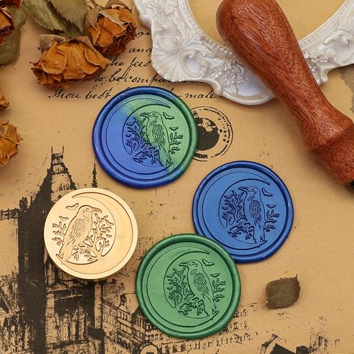 SWANGSA Moon Crow Wax Seal Stamp Kit with Sealing Wax Beads - style: Moon Crow