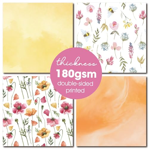 Floral Bloom 12x12 Double Sided Scrapbook Cardstock Paper Pad - 36 Sheets 180gsm Patterned Decorative Paper for Card Making, Scrapbooking, Junk Journaling, Craft Supplies