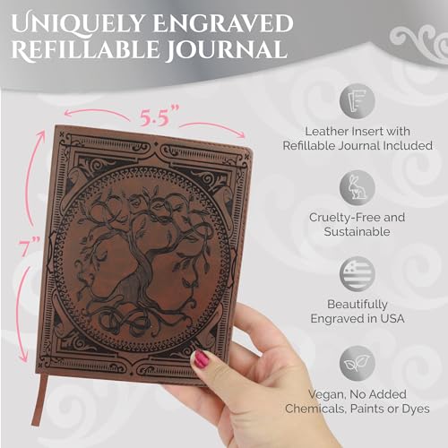 Tree of Life Leather Journal | Refillable Laser Engraved Journal for Women | Vegan Leather Prayer Journal - style: Tree of Life