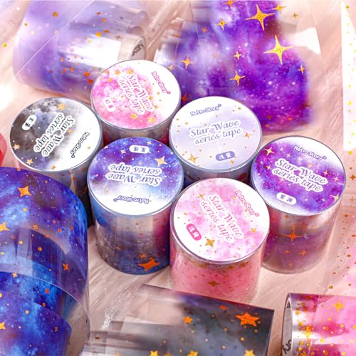Star PET Tape Stickers for Scrapbooking Supplies,6 Rolls of Holographic Starry Sky Themed Decorative Tape Stickers for Journaling, Junk Journal Supplies, DIY Crafts(Ripple) - color: Ripple