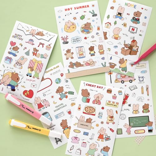 Monolike Happy & Lucky Littles Theme Sticker 6P Set - Aesthetic Removable Stickers for Journaling, Scrapbooking, Multicolor, Size: 4.33 x 5.51 inches - color: Happy & Lucky Littles 6p