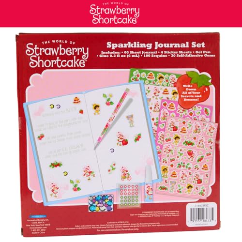 Strawberry Shortcake Sparkle Journal Set for Kids, Journal Kit with Stickers and Gems - style: Strawberry Shortcake