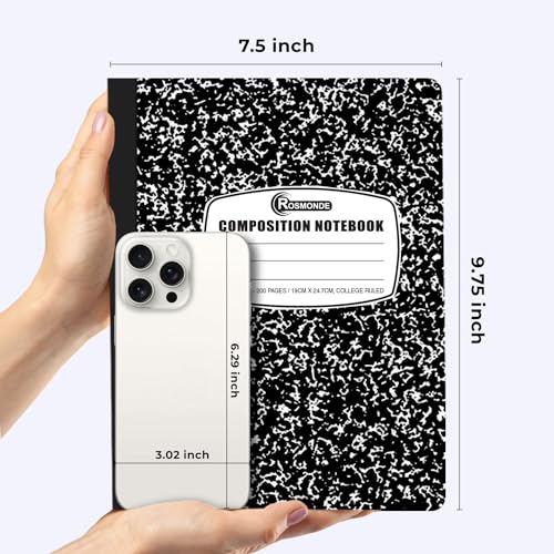 Rosmonde Composition Notebooks Bulk, 1000 Pack, College Ruled, Black Marble - size: 1000 Pack, style: Black Marble