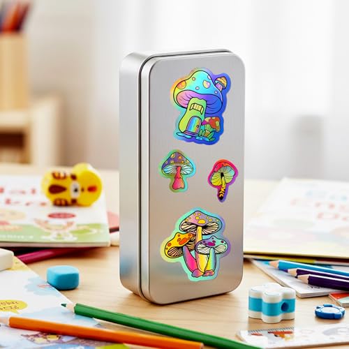100 Pack Holographic Mushroom Stickers for Laptop Water Bottles Scrapbook, Mushroom Party Favors