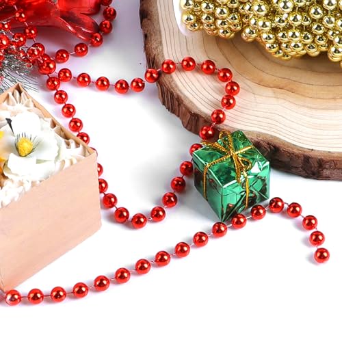 8mm Pearl Strands,50ft Christmas Tree Beads Artificial Pearls Beads Garland Plastic Beads Roll for DIY Decoration Supplies (Red) - color: Red